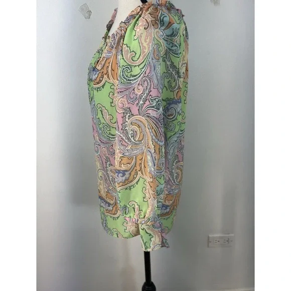 Chaps Multi-Color Paisley Semi Sheer Boho 3/4 Length Sleeve Top Sz Medium - Picture 4 of 8